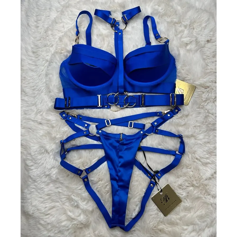 Honey Birdette ARLIAH💙 Electric Blue 3 Piece Set 32DDD +Harness & XS brief - Picture 2 of 8